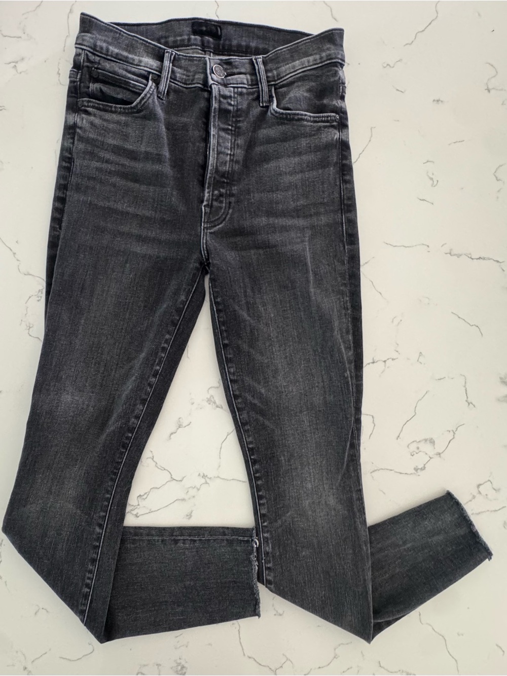 MOTHER The Stunner Ankle Fray Jeans 26 Friday The 13th Black Gray Denim